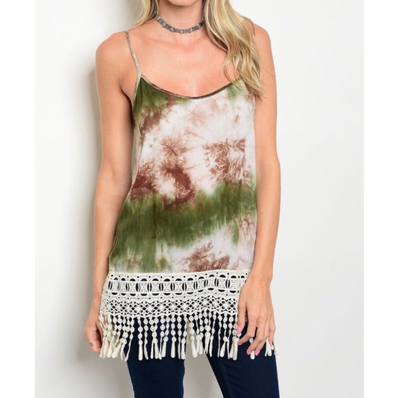 LAST//OLIVE TIE DYE FRINGE TANK TOP - Picture 3 of 10